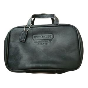 Coach travel toiletry bag black leather tan silver hardware Vintage